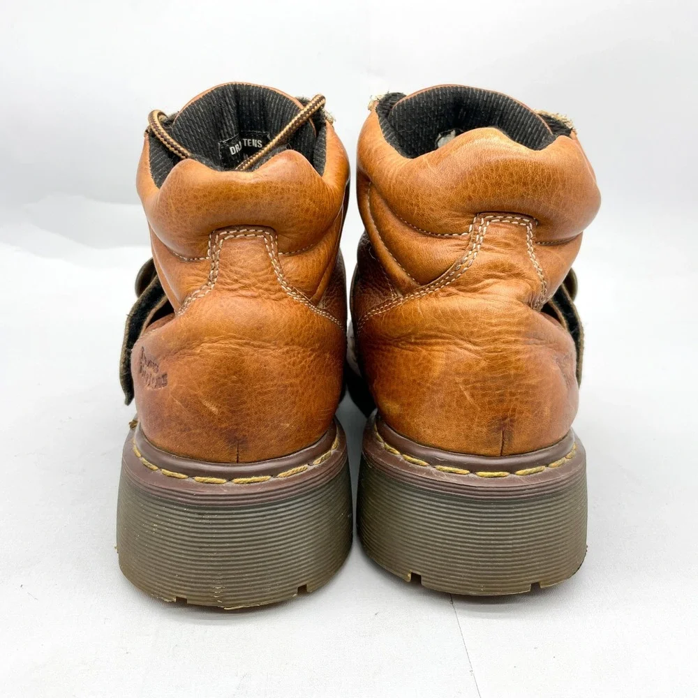 VTG Dr Martens 9444 Mens 9/ 10 Brown Leather Buckle Strap Moc Toe Boots MIE Y2K